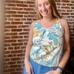 vintage handmade floral/bird tropical print tank top